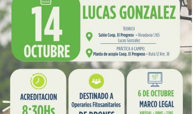 Lucas González será sede de una capacitación para operarios de drones agrícolas